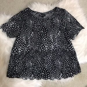 Topshop Printed scallop t-shirt Black & white